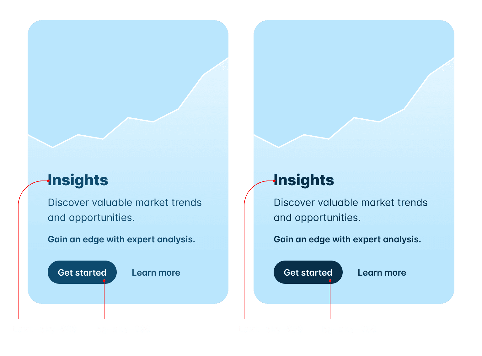 Comparison between two light user interfaces, one using sky-900 as the darkest color and the other using sky-950 as
the darkest color